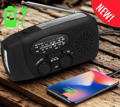 Noodradio Draagbaar met Powerbank 2000mAh – Opwindbaar & Zonne-energie Oplaadbaar – USB-C – Zaklamp – Voor Noodpakket, Camping & Outdoor – Zwart