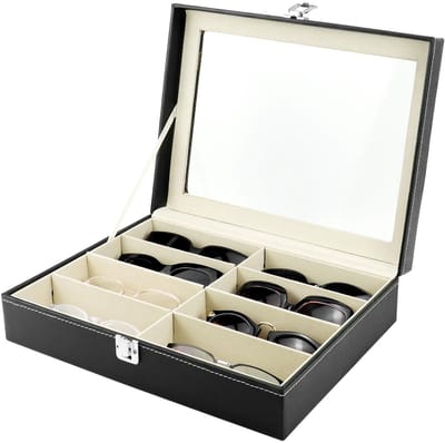 zonnebril opberger, 1 stuk brillendoos met 8 compartimenten, bril organizer, zonnebrillen sieraden verzamelkoffer