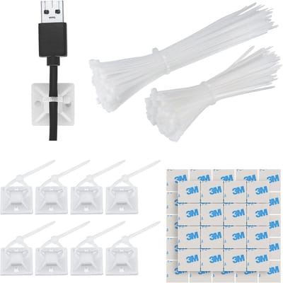 Dailygoods - 200 Stuks Kabelbinders en Zelfklevende Kabelclips - Sterke Kabelhouder Set
