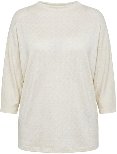 MIAMODA - Dames - Trui geruite structuur glittereffect opstaande kraag - Off-white - Maat 42+