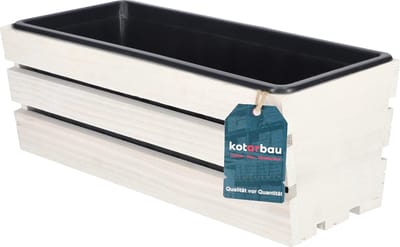 KOTARBAU® Houten Plantenbak - Bloembak Hout - met Kunststof Inzetstuk - Balkonbak - 40 x 18 x 15 cm - Wit - voor Terras - Balkon - Deko Planten