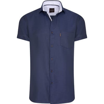 Cappuccino Italia - Heren Overhemden Short Sleeve Blouse Navy - Blauw - Maat S