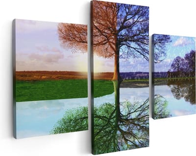 Artaza Canvas Schilderij Drieluik Vier Seizoenen Boom - 90x60 - Foto Op Canvas - Canvas Print