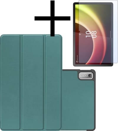 Hoes - Geschikt voor Lenovo Tab P11 (2e / 2nd Generatie) - Met Screenprotector - Trifold Bookcase - Hard Cover - Hardcover Book Case - Tablet Hoesje - Donkergroen