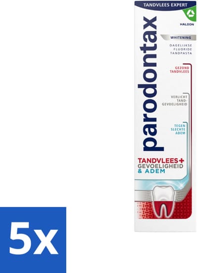 Parodontax - Tandpasta - Tandvlees+Gevoeligheid & Adem - Whitening - 75 ml - Bulkverpakking - 5 stuks