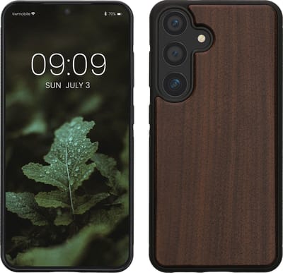 kwmobile telefoonhoesje geschikt voor Samsung Galaxy S25 - Hoesje met bumper in donkerbruin - Backcover - hout