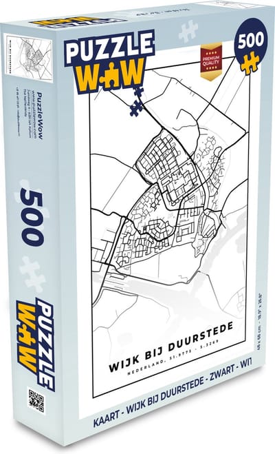 Puzzel Kaart - Wijk bij Duurstede - Zwart - Wit - Legpuzzel - Puzzel 500 stukjes