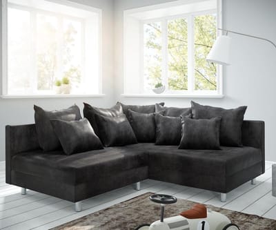 Hoekbank Clovis antraciet antiek look ottomaans rechts Hoekbank module-bank