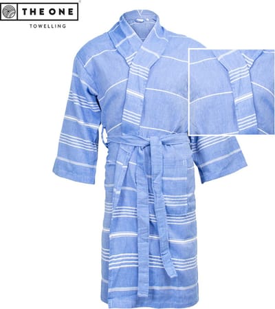 The One Towelling Hamam Badjas - S/M - Kamerjas - 100% katoen - Blauw/Wit