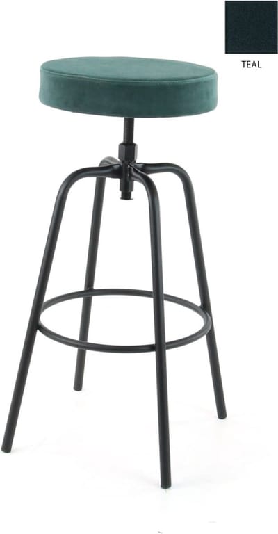 Workliving Barkruk Hoog Rond - Velvet Teal - 74-82 CM