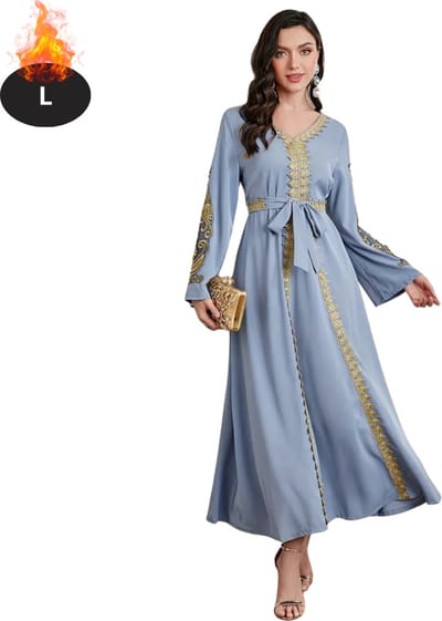 Bovista Islamitische Kleding - Djellaba Dames - Moslim Kleding - Arabisch Dames Kaftan - Alhamdulillah - Blauw - L