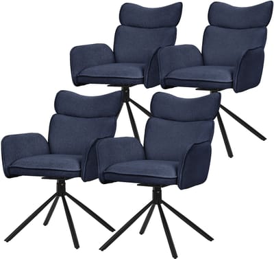 Eetkamerstoel set van 4 draaibaar donkerblauw met rugleuning en armleuning tot 120 kg ML design