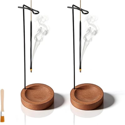 Handgemaakte Houten Incensestokhouder Set van 2 met Borstel voor Meditatie, Aromatherapie en Yoga Decoratie