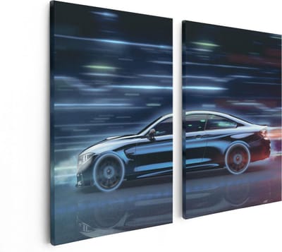 Artaza Canvas Schilderij Tweeluik Zwarte Sportwagen Auto - 80x60 - Foto Op Canvas - Canvas Print