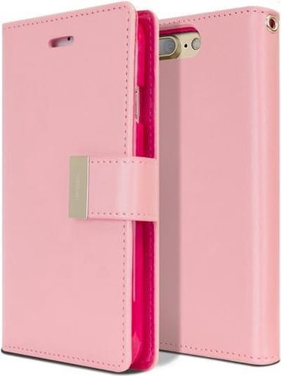 Mercury Goospery Lederen geschikt voor iPhone 7 Plus 8 Plus Walletcase 7 pasjes - Roze