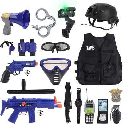 Politie Rollenspel Set voor Kinderen met Vest, Helm, Speelgoedgranaat, Handboeien en Loopband voor Carnaval en Halloween