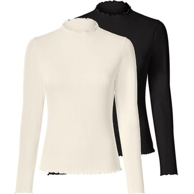 ESMARA Set van 2 dames longsleeves (Zwart/wit, XS (32/34))