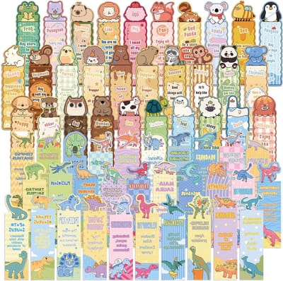 Dierenmotief Magnetische Boekenleggers - 60 Stuk - Stevige Kartonnen Boekenleggers - Leuke Spreuken - Kleurrijk Ontwerp voor Lezen, School en Cadeaus