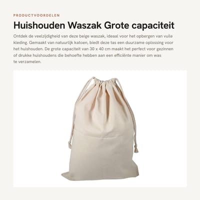 Dailygoods- Waszak Grote Capaciteit - Katoenen Waszakken - Waszak met Trekkoord - Eco-vriendelijk - 30 x 40 cm - Beschermt tegen Geur - Opbergtas