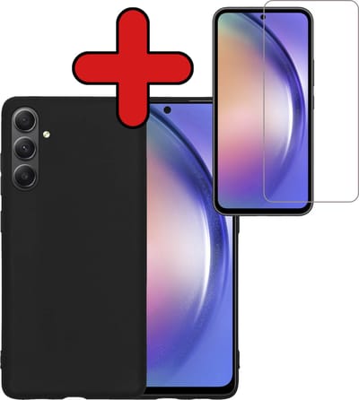 Hoesje - Met Screenprotector - Geschikt voor Samsung Galaxy A54 - Sterk & Shockproof - Telefoon Hoes - Back Cover - Siliconen Case - Telefoonhoes - Zwart
