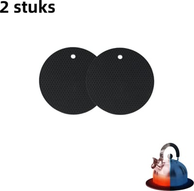 2-delige honingraat siliconen placemat - Anti-verbranding en antislip isolatiemat - Home Kitchen Siliconen tafelmat Gemakkelijk schoon te maken - 18 cm rond - Zwart
