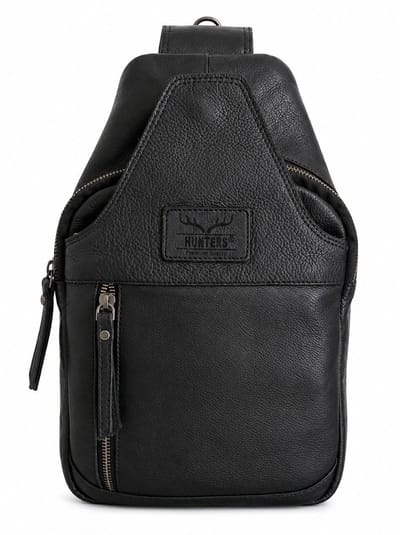 Hunters leren Crossbody tas Sling bag zwart - (bxhxd) ca. 20cm x 35cm x 4cm