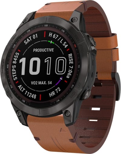 By Qubix - Geschikt voor Garmin bandje - 22mm Quickfit - Leren bandje - Bruin - Geschikt voor Garmin Fenix 7 / 6 / 5