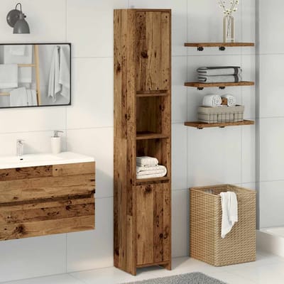 vidaXL - Badkamerkast - 30x30x183,5 - cm - bewerkt - hout - oud - houtkleurig