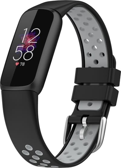 By Qubix - Compatible Fitbit bandje - Geschikt voor fitbit luxe bandje - Siliconen sportbandje - Maat: Large - Zwart + grijs Smartwatchbandje horlogeband polsband Armband Strap Band Watchband