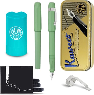 Kaweco - Cadeauset - Vintage blikje - Vulpen met Clip -  Jungle Green - Lichtgroen - Fine - Turkoise Twister - Doosje vullingen