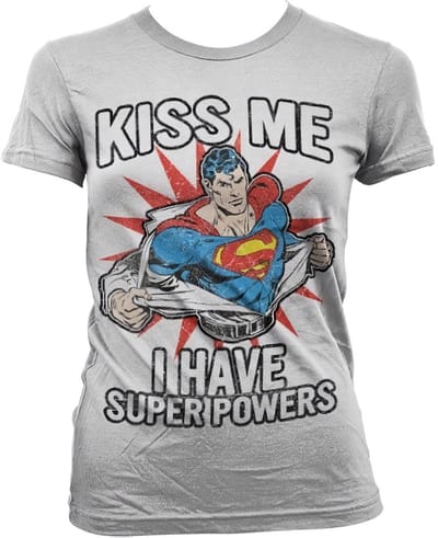 Superman Kiss Me I Have Super Powe Girly T-shirt voor dames Wh ersit