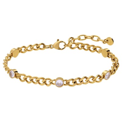 Lucardi - Dames Stalen fantasiearmband met hanger rondje met zirkonia voor dames - Armband - Staal - Goudkleurig - 19.50 cm