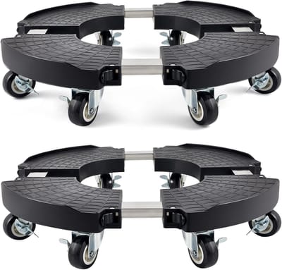 Famanu - Set van 2 plantenbakken op wielen, verstelbare robuuste standaard met 8 vergrendelbare wielen, draagvermogen 159 kg, 38–53 cm