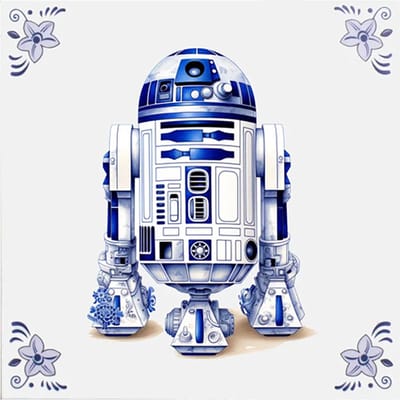 Delfts blauw tegeltje R2-D2 ( kleine robot) - delfts blauw wandbord - delftsblauw - hollandse cadeautjes - wanddecoratie - decoratieve accessoires