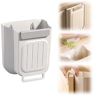 Opvouwbare Hangende Prullenbak 11 Liter - Lichtgrijs - Voor Keukenkastdeur - Badkamer - Camper - Auto En Kamperen - Afmeting 27.5x25x16 cm