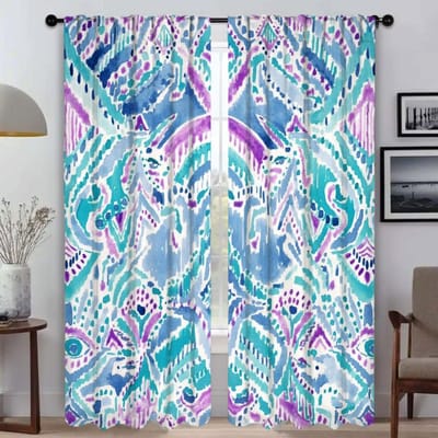Keukengordijnen voor Woonkamer Gordijn Aquarel Bloem Scheidingswand Tule voor Slaapkamer Huis Interieur Gordijnen 2 Stuks Verduisterend W50xH70cmx2pcs-CL