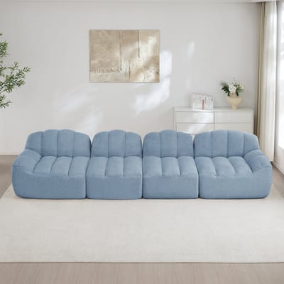 MODFU Modulaire Hoekbank - Ergonomische Vorm - Diepe Zitting - Voor Woonkamer - Fleece - Blauw