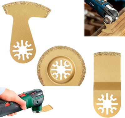 Multitool Zaagbladen - Oscillerende Messenset - Voegen Verwijderen - Hardmetalen Diamant Coating - 3 Stuks - Goud