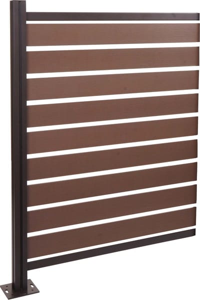 Aluminium afvalemmerhek MCW-K57, verlengelement afvalemmerbekleding, houtlook uitschuifbaar 130x100x6cm ~ bruin