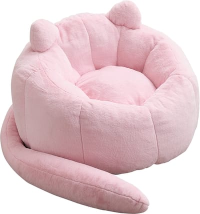 Roze zitzak bank - Zitzak voor volwassenen - Katvormige luie stoel - Zachte velours stof - Voor woonkamer en slaapkamer - 112x112x77 cm