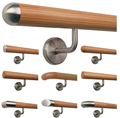 Schuine Roestvrijstalen Trapleuning met Larikshout Handvat – Lengte 30-500 cm