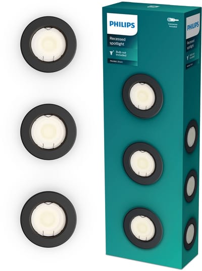 Philips Peridot inbouwspot - GU10 fitting - Zwart - Rond - Vaste kop - 3-pack