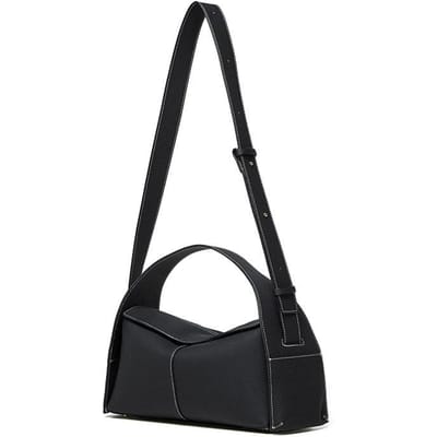 Lente Gelaagd Leer Afneembaar Handheld Cross-span Hangend Oor Serie Dakrand Tas Enkele Schouder Crossbody Leer Dames Tas 28*10*15 zwart