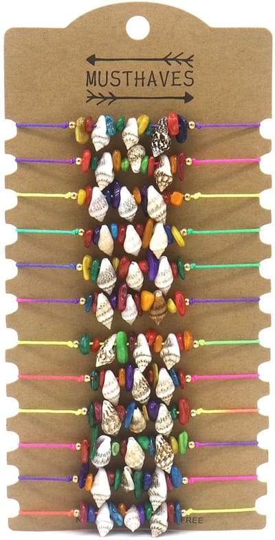 Armbanden - kralen - kralenarmband - set van 12 - touw - accessoire - sieraad - verstelbaar - schelpen - zomer - vakantie - variatie - festival - cadeau - geschenk - feest - feestdagen - verjaardag - vrouwen - dames - unisex