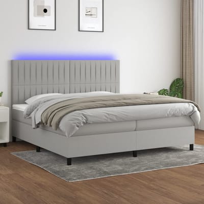 vidaXL - Boxspring - met - matras - en - LED - stof - lichtgrijs - 200x200 - cm