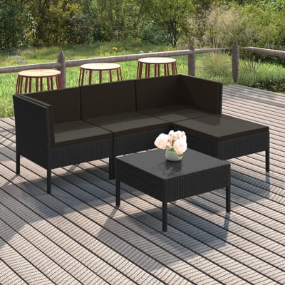 vidaXL - 5-delige - Loungeset - met - kussens - poly - rattan - zwart