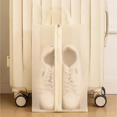Sac de rangement pour chaussures de voyage Sac portable pour chaussures de sport et de fitness Sac anti-poussière et anti-moisissure Sac de rangement grande capacité pour chaussures beige