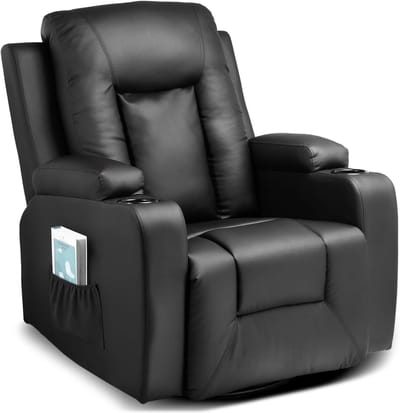 M-Goods - Relaxfauteuil – TV Fauteuil Draaibaar 360° – Relaxstoel met Ligfunctie en Voetsteun – Zwart – Belastbaar tot 180KG