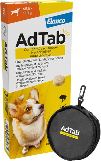 AdTab Vlooien Tabletten Hond - <5.5 tot 11 kg - 3 tabletten tegen vlooien en teken hond + Foldable Bowl
