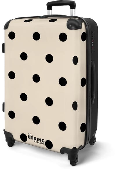 NoBoringSuitcases.com® - Koffer groot - Rolkoffer lichtgewicht - Beige met zwarte stippen - Reiskoffer met 4 wielen - Reis trolley voor vrouwen - Grote valies XL - Bagagekoffer op wieltjes - 20 kg bagage - Ruimbagage middelgroot